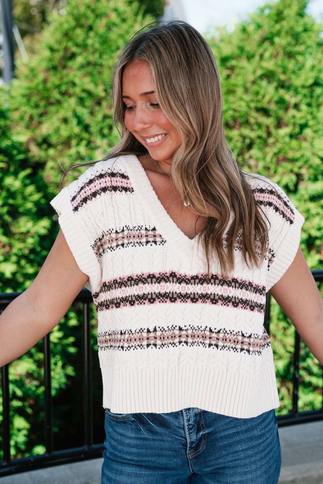Fair Isle Knit Sweater Vest - Oatmeal
