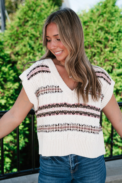 Fair Isle Knit Sweater Vest - Oatmeal
