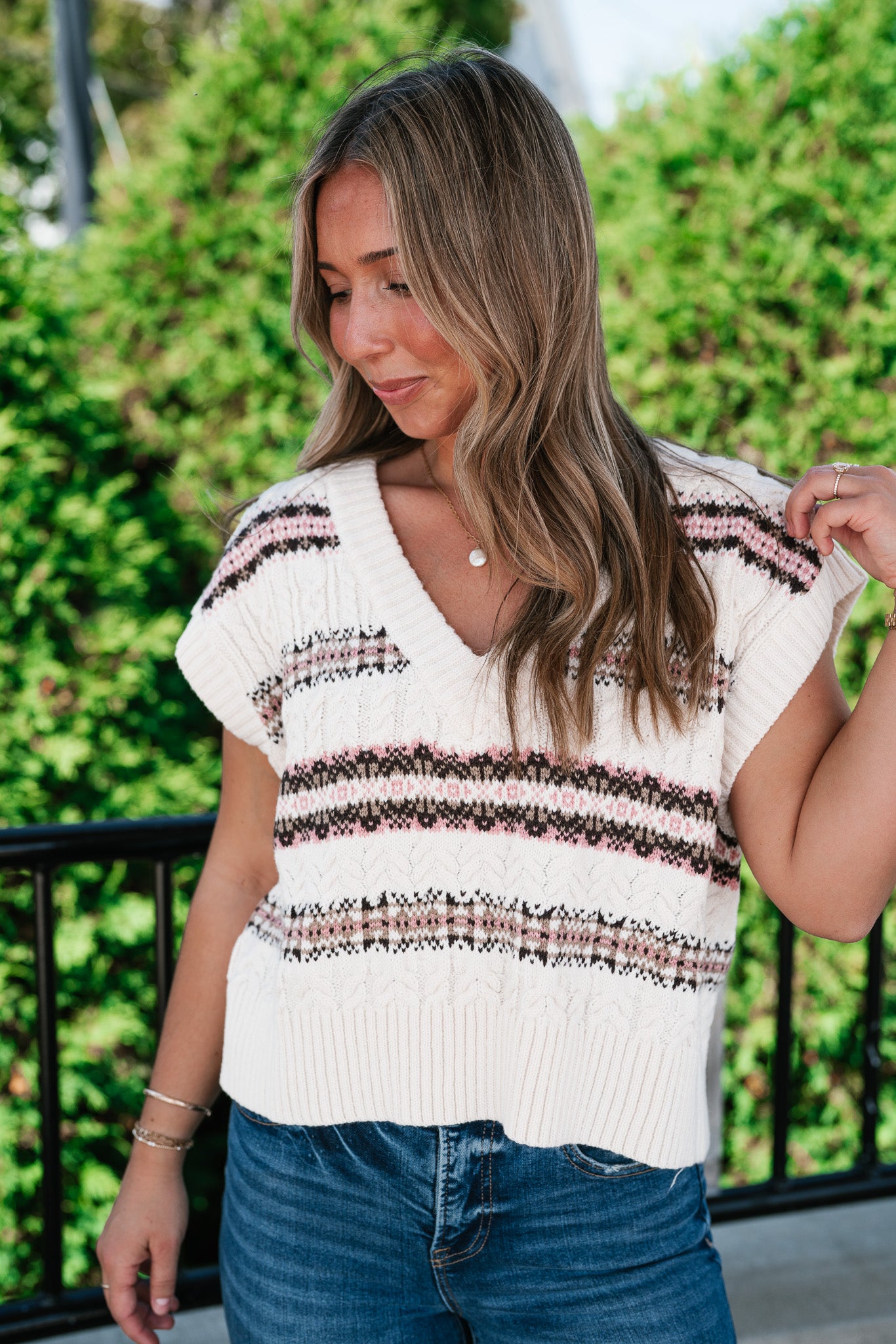 Fair Isle Knit Sweater Vest - Oatmeal