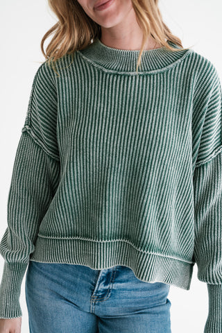 Winter Moss Ribbed Knit Cozy Sweater