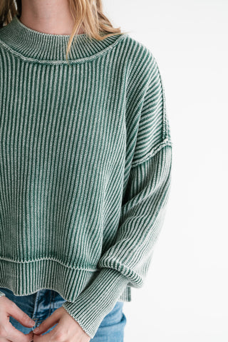 Winter Moss Ribbed Knit Cozy Sweater