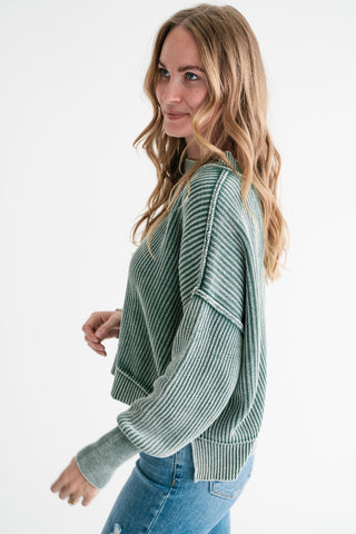 Winter Moss Ribbed Knit Cozy Sweater