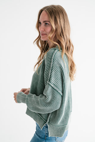 Winter Moss Ribbed Knit Cozy Sweater