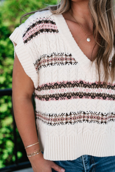 Fair Isle Knit Sweater Vest - Oatmeal