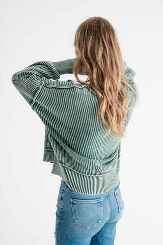 Winter Moss Ribbed Knit Cozy Sweater