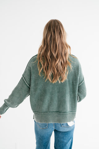 Winter Moss Ribbed Knit Cozy Sweater