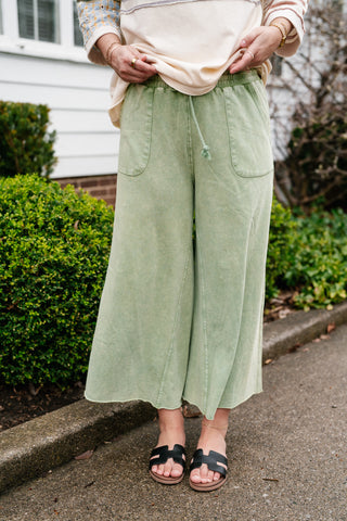 Can't Be Matched Mineral Wash Wide Leg Pants - Juniper