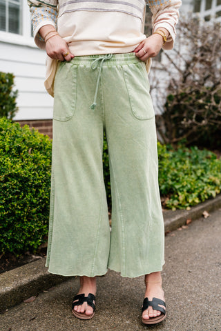 Can't Be Matched Mineral Wash Wide Leg Pants - Juniper