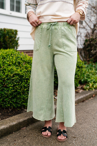 Can't Be Matched Mineral Wash Wide Leg Pants - Juniper