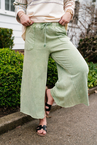 Can't Be Matched Mineral Wash Wide Leg Pants - Juniper