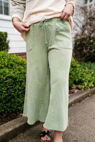 Can't Be Matched Mineral Wash Wide Leg Pants - Juniper