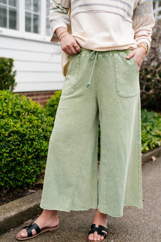 Can't Be Matched Mineral Wash Wide Leg Pants - Juniper