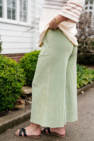 Can't Be Matched Mineral Wash Wide Leg Pants - Juniper