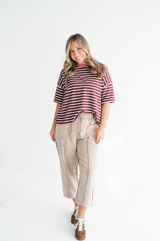 Daybreak Striped Top - Burgundy