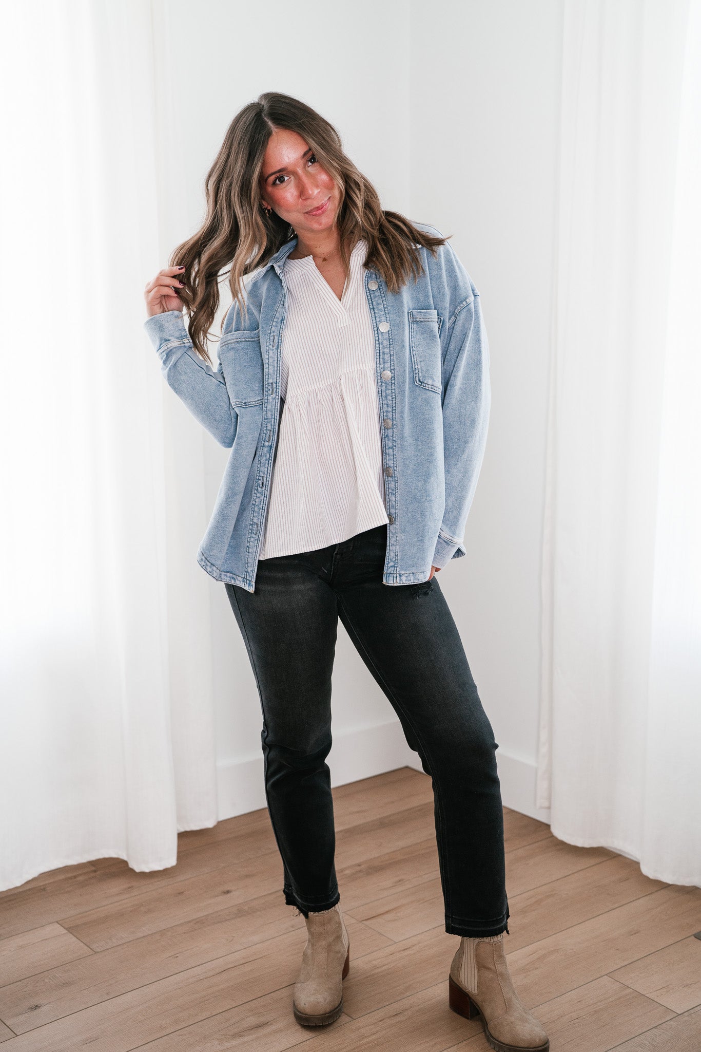 Sabrina Washed Soft Denim Button Up