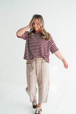 Daybreak Striped Top - Burgundy