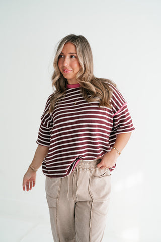 Daybreak Striped Top - Burgundy