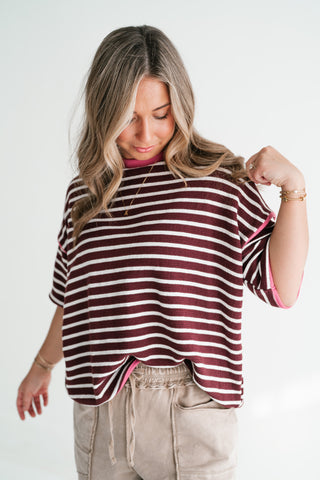 Daybreak Striped Top - Burgundy