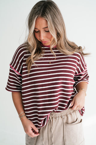 Daybreak Striped Top - Burgundy