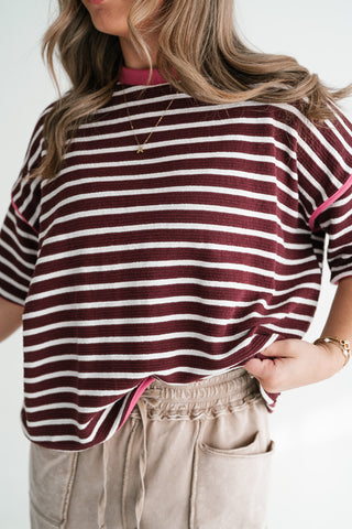 Daybreak Striped Top - Burgundy