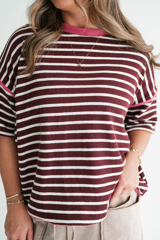 Daybreak Striped Top - Burgundy