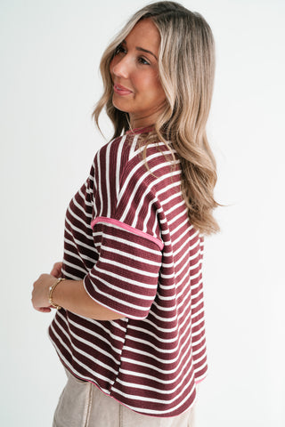 Daybreak Striped Top - Burgundy