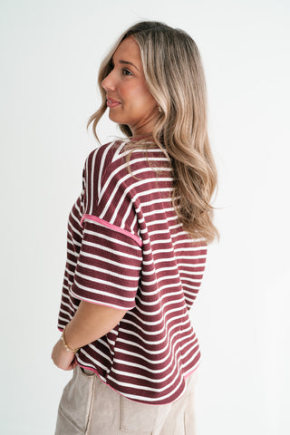 Daybreak Striped Top - Burgundy