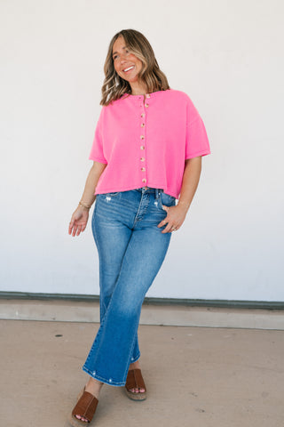 Sweet Pink Button Up Knit Cardigan - Bright Pink