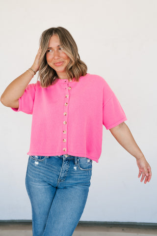 Sweet Pink Button Up Knit Cardigan - Bright Pink