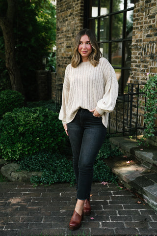 Going Somewhere Cable Knit Long Sleeve Sweater - Khaki