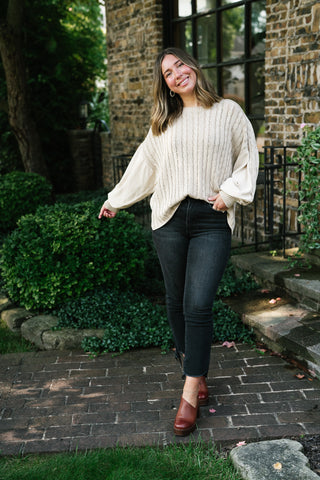Going Somewhere Cable Knit Long Sleeve Sweater - Khaki