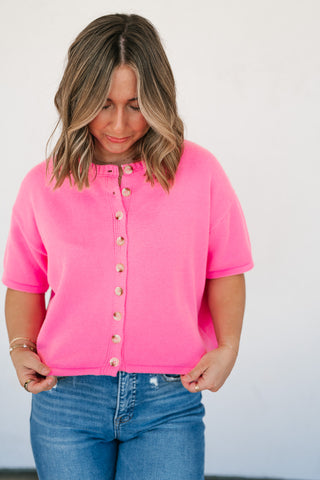 Sweet Pink Button Up Knit Cardigan - Bright Pink