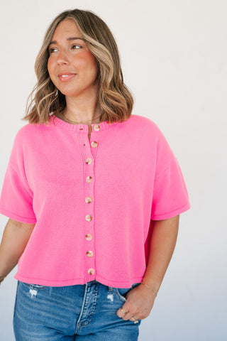 Sweet Pink Button Up Knit Cardigan - Bright Pink