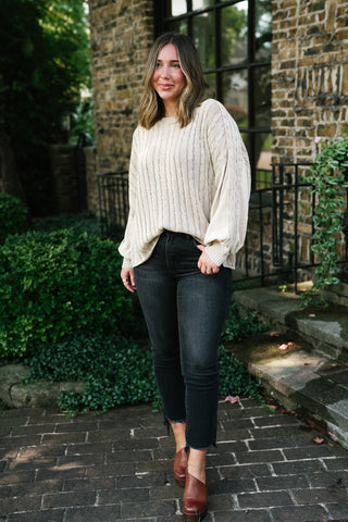 Going Somewhere Cable Knit Long Sleeve Sweater - Khaki