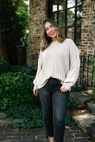 Going Somewhere Cable Knit Long Sleeve Sweater - Khaki