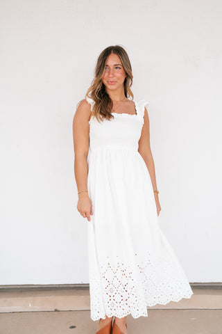 Rosemere Smocked Ruffle Sleeve Midi Dress