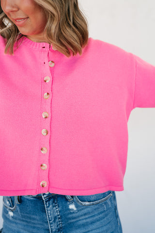 Sweet Pink Button Up Knit Cardigan - Bright Pink