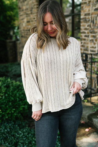 Going Somewhere Cable Knit Long Sleeve Sweater - Khaki