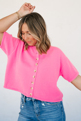 Sweet Pink Button Up Knit Cardigan - Bright Pink