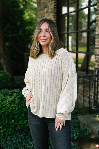Going Somewhere Cable Knit Long Sleeve Sweater - Khaki