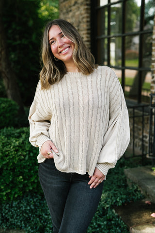 Going Somewhere Cable Knit Long Sleeve Sweater - Khaki