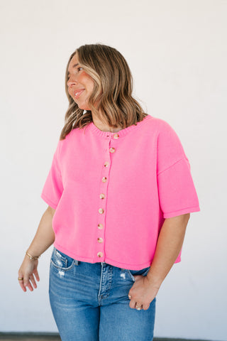 Sweet Pink Button Up Knit Cardigan - Bright Pink