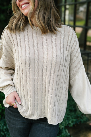 Going Somewhere Cable Knit Long Sleeve Sweater - Khaki