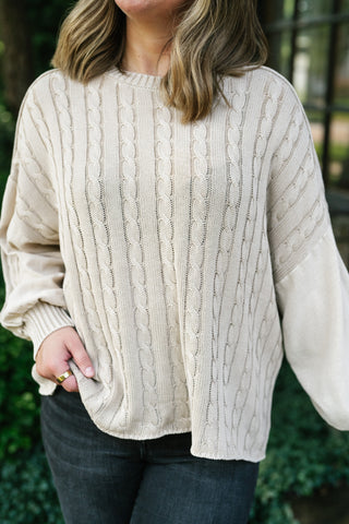 Going Somewhere Cable Knit Long Sleeve Sweater - Khaki