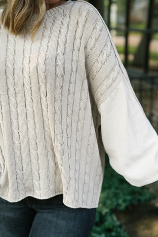 Going Somewhere Cable Knit Long Sleeve Sweater - Khaki