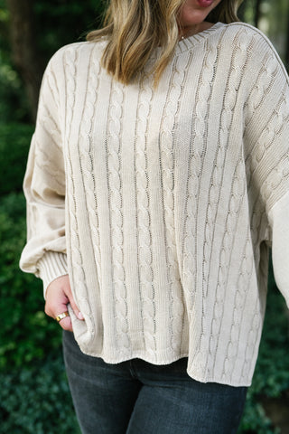 Going Somewhere Cable Knit Long Sleeve Sweater - Khaki