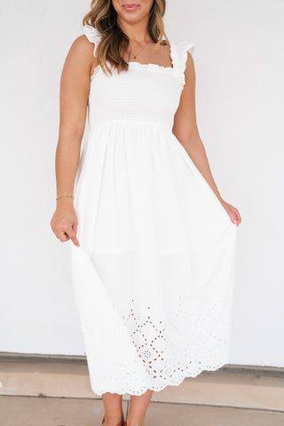 Rosemere Smocked Ruffle Sleeve Midi Dress