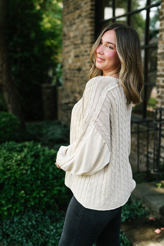 Going Somewhere Cable Knit Long Sleeve Sweater - Khaki