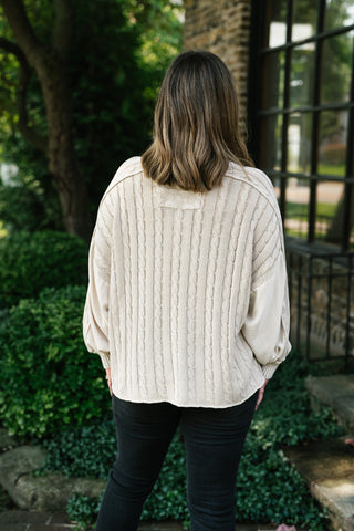 Going Somewhere Cable Knit Long Sleeve Sweater - Khaki