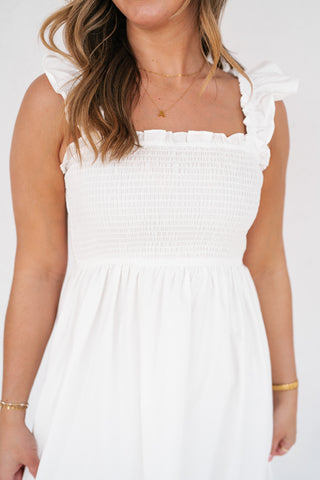 Rosemere Smocked Ruffle Sleeve Midi Dress